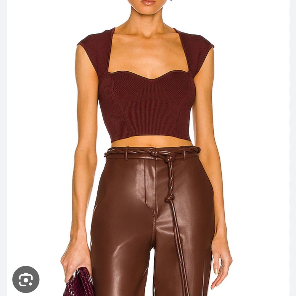 Jonathan Simkhai Abia Cropped Tee in Bugundy/brown